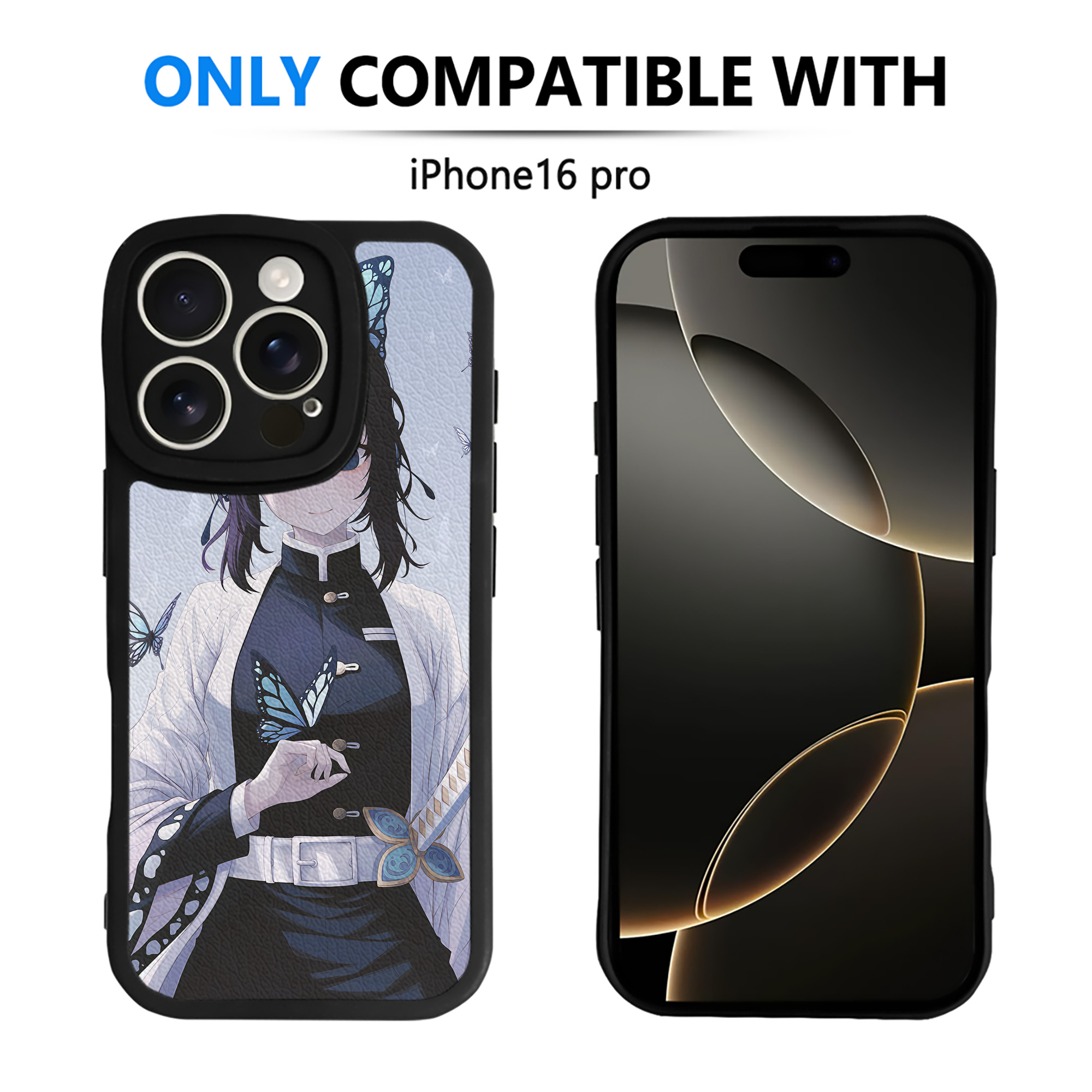 （画像用） 鬼滅の刃（きめつのやいば）蟲柱-胡蝶 しのぶ／こちょう しのぶ Kochou Shinobu 【iPhone 16シリーズ対応】シリコンスマホケース（レザー調） 材質：シリコン